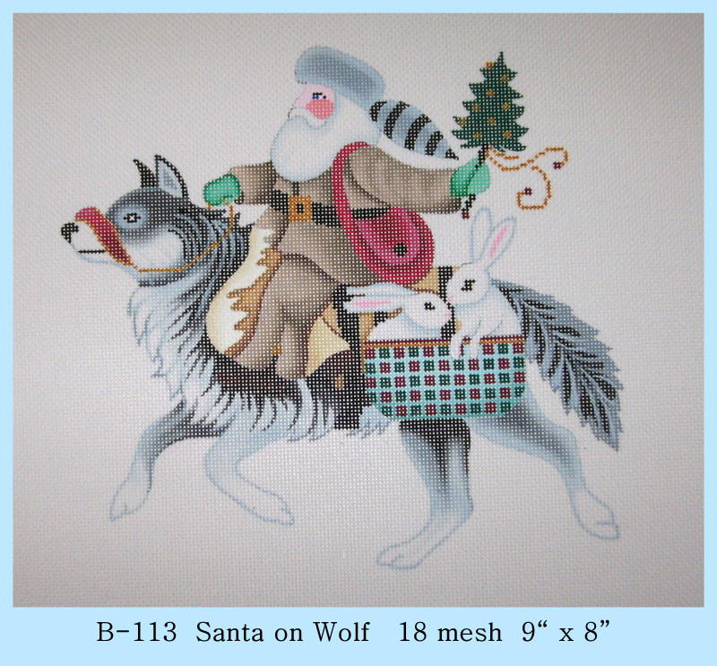 click here to view larger image of Santa on Wolf (hand painted canvases)