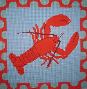 click here to view larger image of Lobster With Aqua Polka Dots (hand painted canvases)