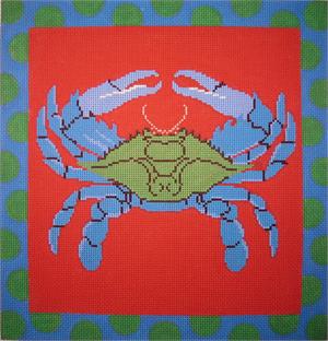 click here to view larger image of Blue Crab on Coral With Polka Dot Border (hand painted canvases)