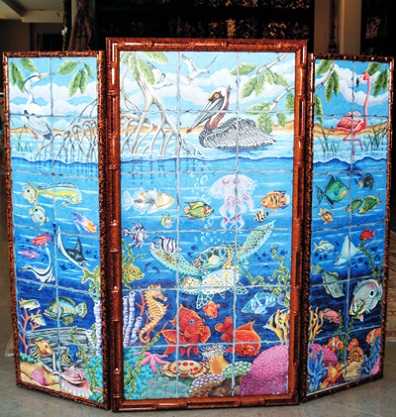 click here to view larger image of Fire Screen - Aquatic Animals - Egret Side Panel (left) (hand painted canvases)