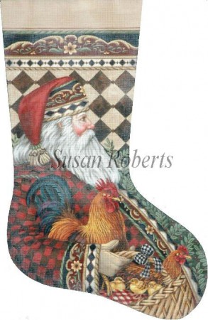 click here to view larger image of Santa and Rooster Stocking (hand painted canvases)