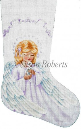 click here to view larger image of Angel and Kitty Stocking (hand painted canvases)
