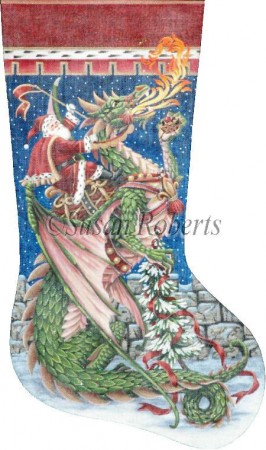 click here to view larger image of Santa and Dragon Stocking (hand painted canvases)