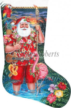 click here to view larger image of Tropical Santa Stocking (hand painted canvases)