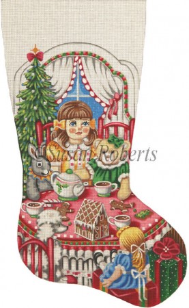 click here to view larger image of Christmas Tea Party Stocking - 18ct (hand painted canvases)