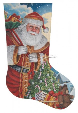 click here to view larger image of Santa Moonlit Arrival Stocking (hand painted canvases)