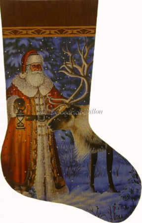 click here to view larger image of Santa Finds Reindeer Stocking - 13ct (hand painted canvases)