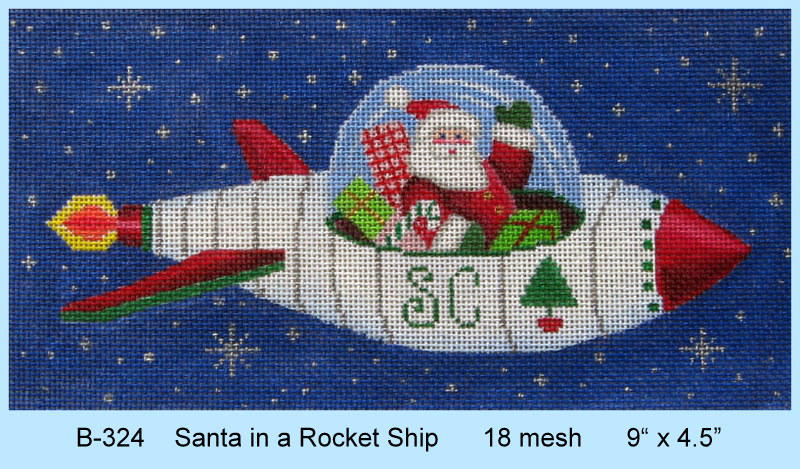 click here to view larger image of Santa In A Rocket Ship (hand painted canvases)