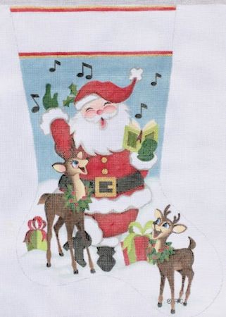 click here to view larger image of Santa Reindeer Stocking (hand painted canvases)