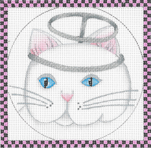 click here to view larger image of Cat Ornament With Border - Angel (hand painted canvases)