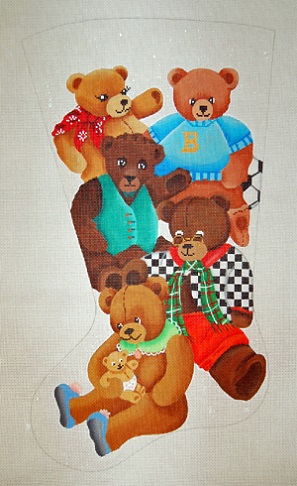 click here to view larger image of Teddies Family and Friends Stocking (hand painted canvases)