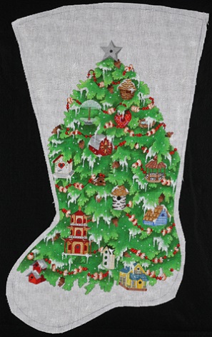 click here to view larger image of Bird Houses Stocking (hand painted canvases)