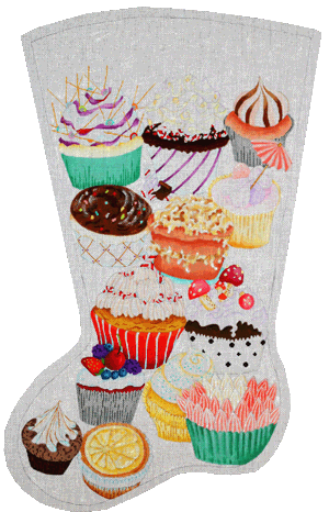 click here to view larger image of Glorious Cupcake Stocking (hand painted canvases)