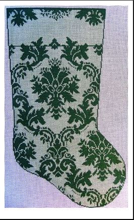 click here to view larger image of Teri's Damask Stocking  (hand painted canvases)