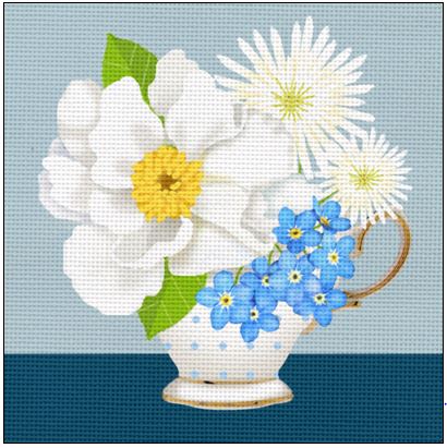 click here to view larger image of Forget-me-nots Teacup Bouquet (hand painted canvases)