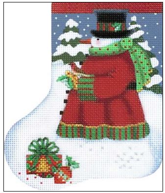 click here to view larger image of Red Bird Snowman Mini Sock (hand painted canvases)