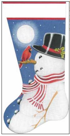 click here to view larger image of Snowman and Cardinal Sock (hand painted canvases)