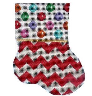 click here to view larger image of Multi Coin Dot/Red Chevron Mini Sock (hand painted canvases)