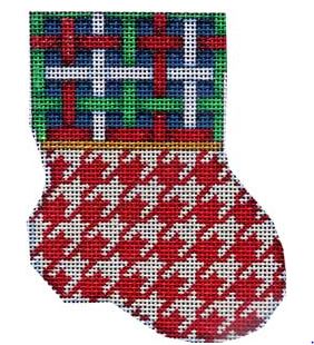 click here to view larger image of Multi Lattice/Red Houndstooth Mini Sock (hand painted canvases)