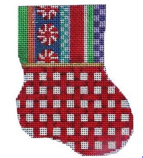 click here to view larger image of Jolly Stripe/Red Lattice Mini Sock (hand painted canvases)
