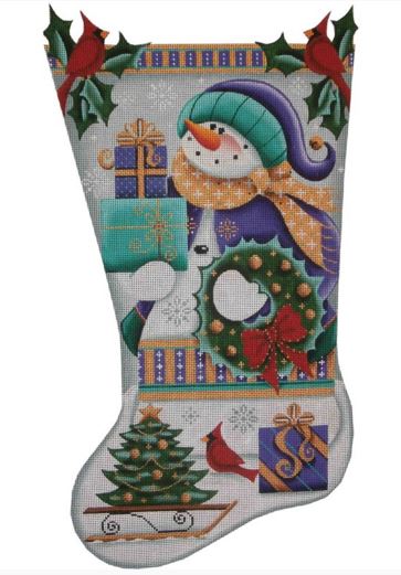 click here to view larger image of Purple Snowman Stocking - 18ct (hand painted canvases)