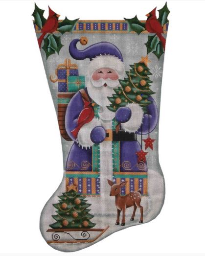 click here to view larger image of Purple Santa Stocking - 13ct (hand painted canvases)