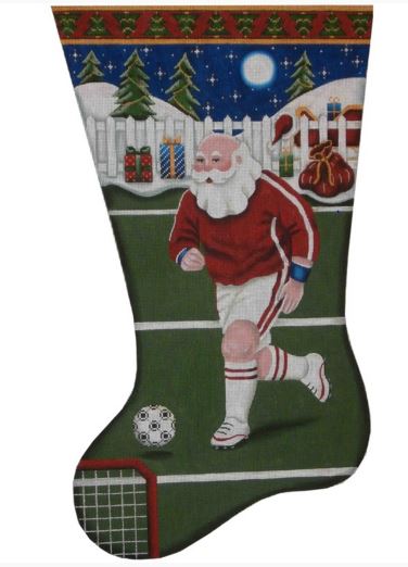 click here to view larger image of Soccer Santa Stocking - 13ct (hand painted canvases)
