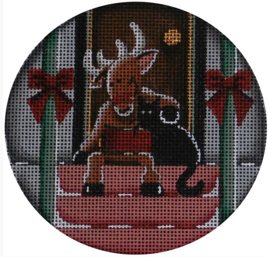 click here to view larger image of Reindeer and Kitty Ornament (hand painted canvases)