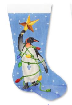 click here to view larger image of Penguin with Star Stocking (hand painted canvases)