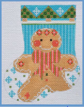 click here to view larger image of Gingerbread Boy Mini Stocking (hand painted canvases)