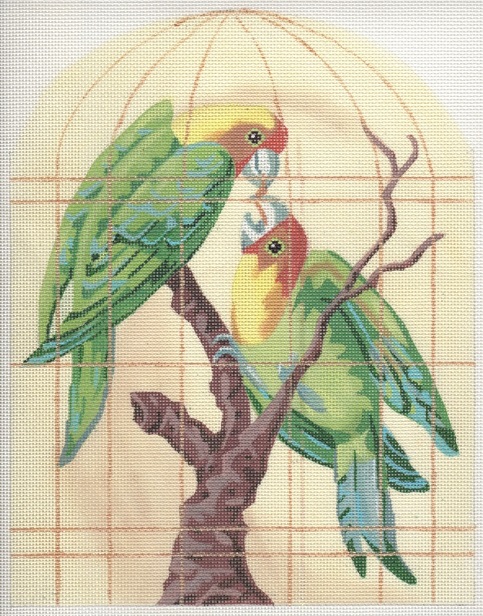 click here to view larger image of Parrots in Golden Cage (hand painted canvases)