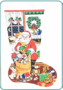 click here to view larger image of Santa and Toy Bag Stocking (hand painted canvases)