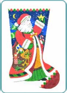 click here to view larger image of Santa Bugle Stocking (hand painted canvases)