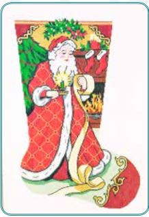 click here to view larger image of Santa With List Stocking (hand painted canvases)