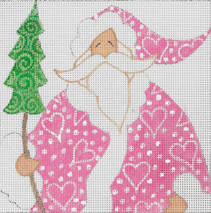 click here to view larger image of Pink Heart Santa Square (hand painted canvases)