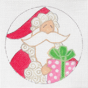 click here to view larger image of Pink Gift Santa Ornament (hand painted canvases)
