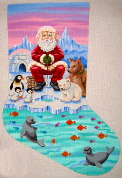 click here to view larger image of Ice Fishing Santa Stocking (hand painted canvases)