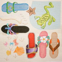 click here to view larger image of Beach Sandals / Frog (hand painted canvases)