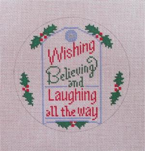 click here to view larger image of Wishing Believing and Laughing Ornament (hand painted canvases)