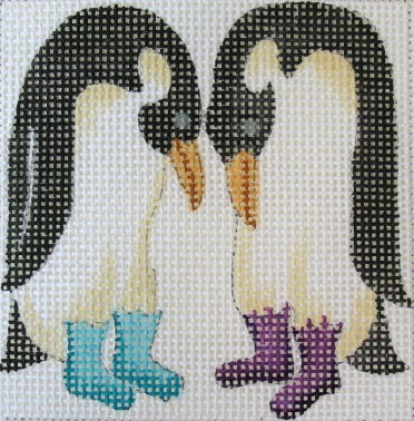 click here to view larger image of Socks Penguins Coaster (hand painted canvases)