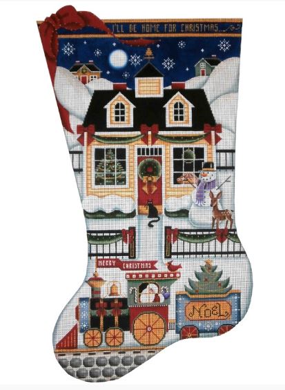 click here to view larger image of Choo Choo Cottage Stocking - 18ct (hand painted canvases)