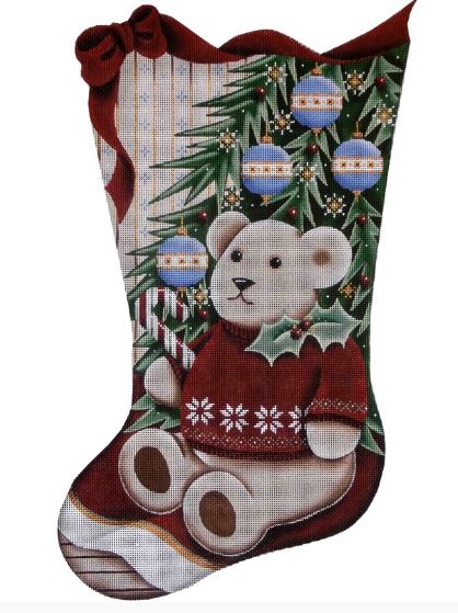 click here to view larger image of Teddy Bear Christmas Stocking - 13ct (hand painted canvases)