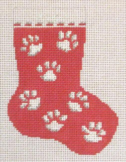 click here to view larger image of Red Paw Prints Mini Stocking (hand painted canvases)