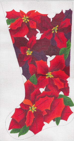 click here to view larger image of Noel Poinsettias Stocking (hand painted canvases)