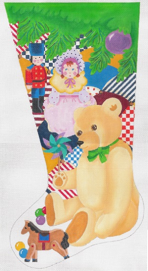 click here to view larger image of Teddy and Toys Stocking (hand painted canvases)
