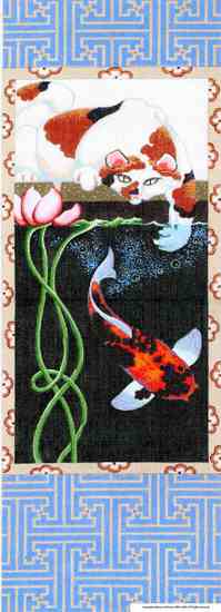 click here to view larger image of Cat / Koi Scroll (hand painted canvases)