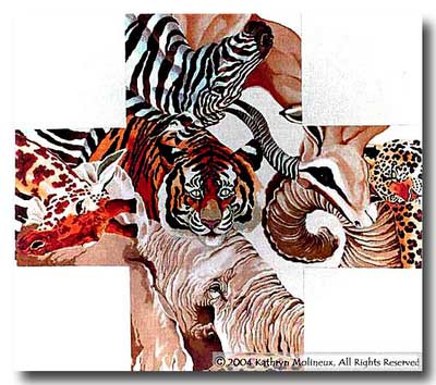 click here to view larger image of Wild Animal Ottoman (hand painted canvases)
