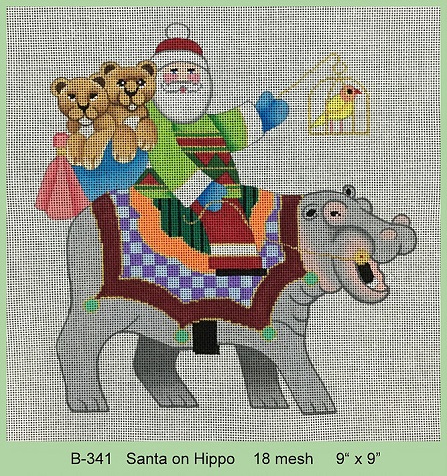 click here to view larger image of Santa On Hippo (hand painted canvases)