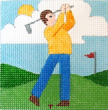 click here to view larger image of Golfing Dad Coaster (hand painted canvases)