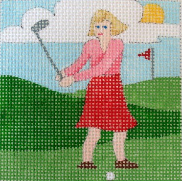 click here to view larger image of Golfing Mom Coaster (hand painted canvases)